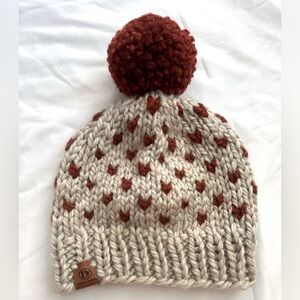 Oat color with burnt orange hearts and pompom